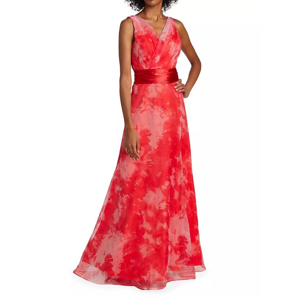 Rene Ruiz Collection Chiffon V-Neck Tie-Dye Gown US 14 $1895
